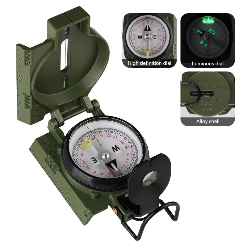 Compass Lensatic - Bússola de Grau Militar, Navegação de